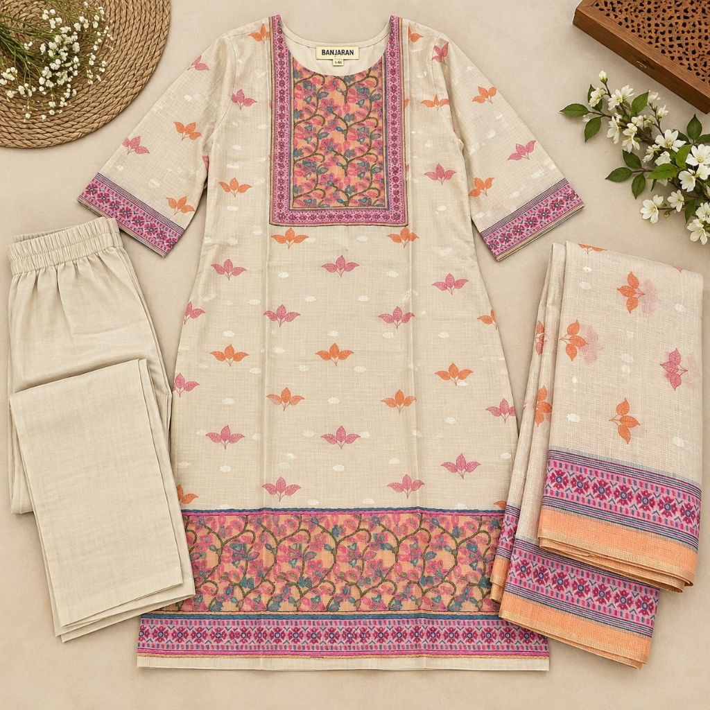 Crepe Silk Printed Co-ord Set with Embroidery & Beads Work