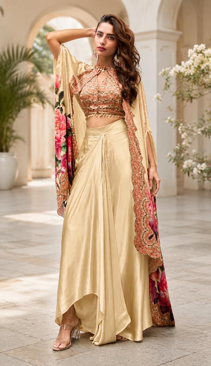 Florance Crepe Silk Handworked Indo-Western Jacket & Dhoti Set