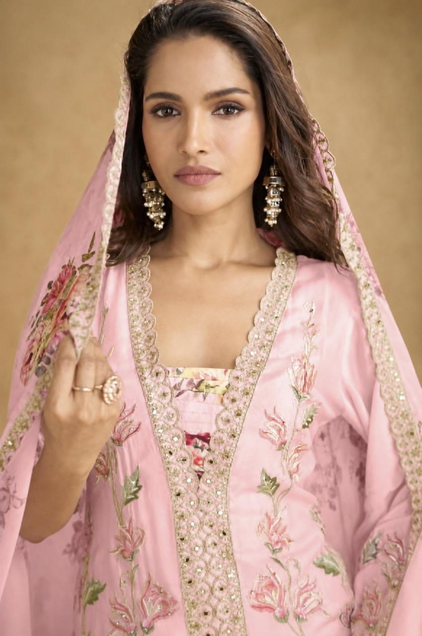 Real Chinon Readymade Suit with Digital Print Dupatta & Handwork