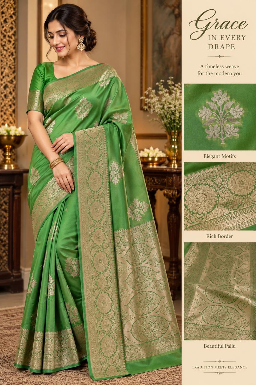 Traditional Soft Silk Saree – Regal Green & Gold