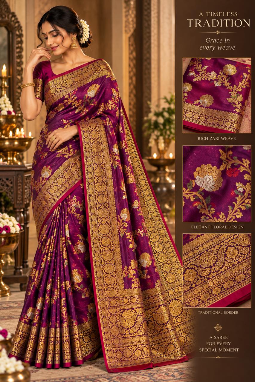 ✨ Meena Jal Banarasi Soft Silk Saree ✨