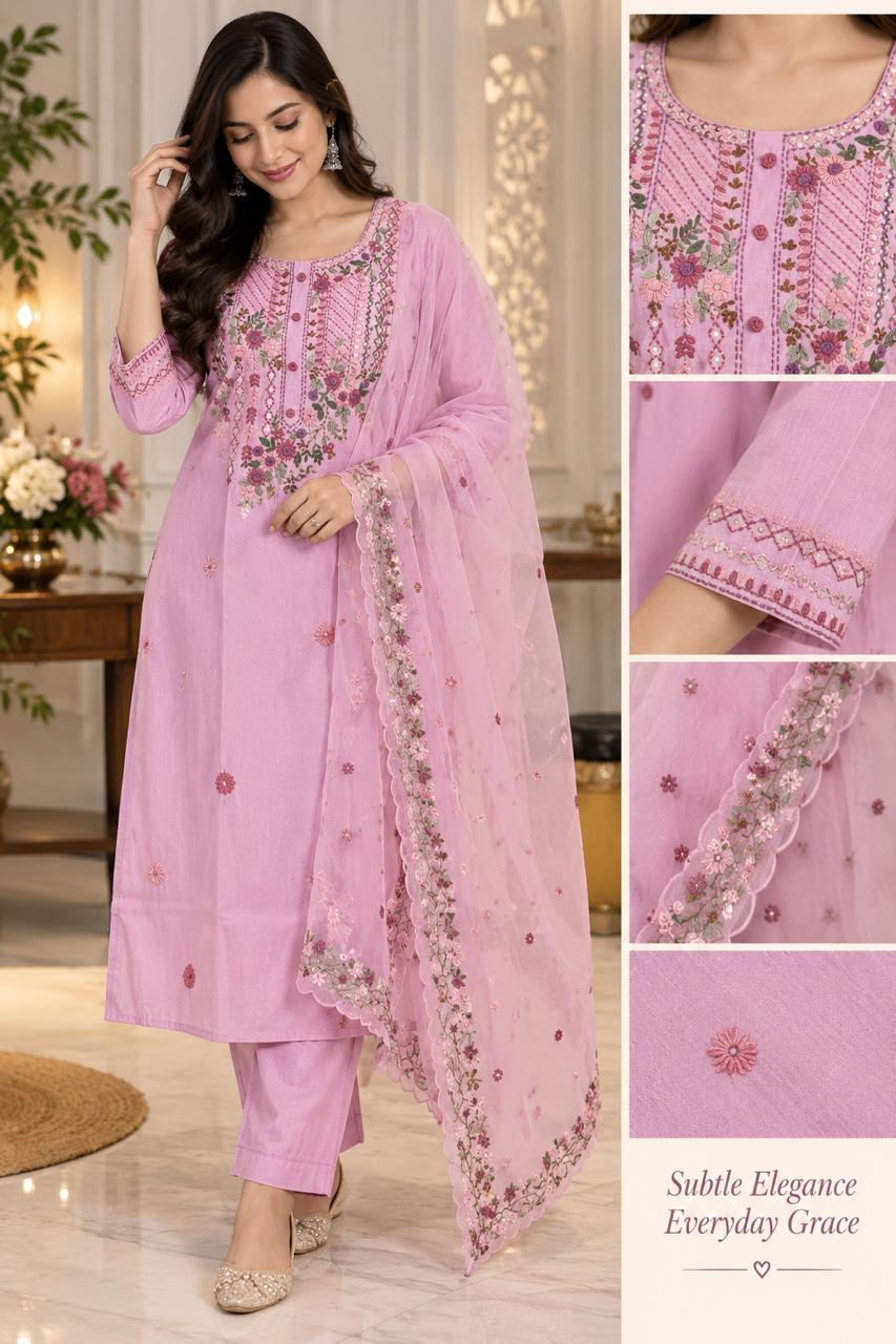 Crepe Silk Salwar Suit Set with Embroidered Organza Dupatta