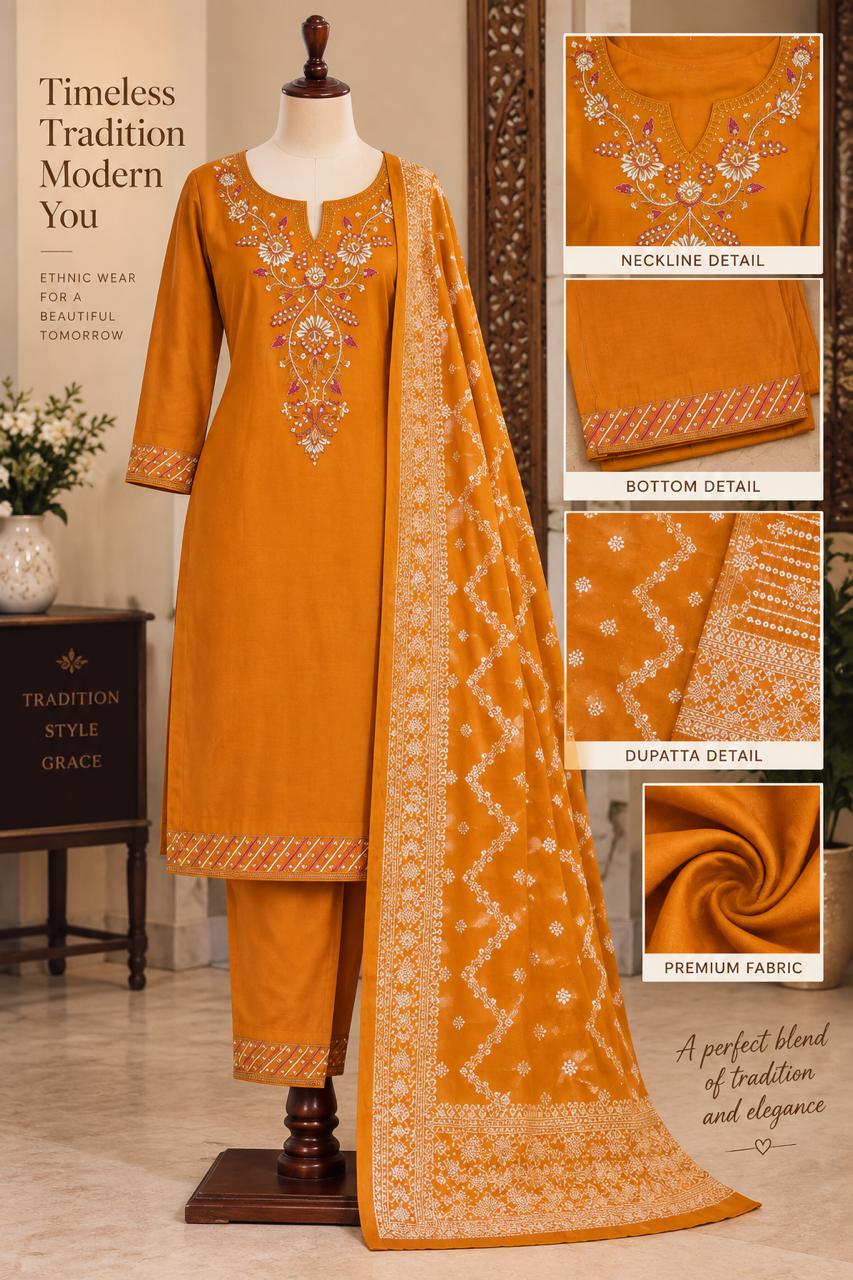 Crepe Silk Salwar Suit Set with Chanderi Silk Zari Dupatta