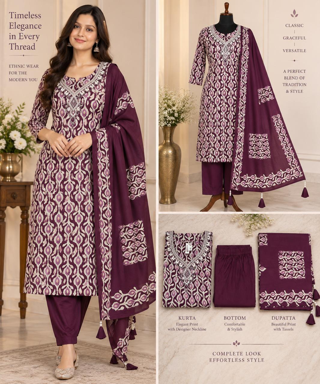 Pure Crepe Silk Designer Neck Embroidered Salwar Suit Set