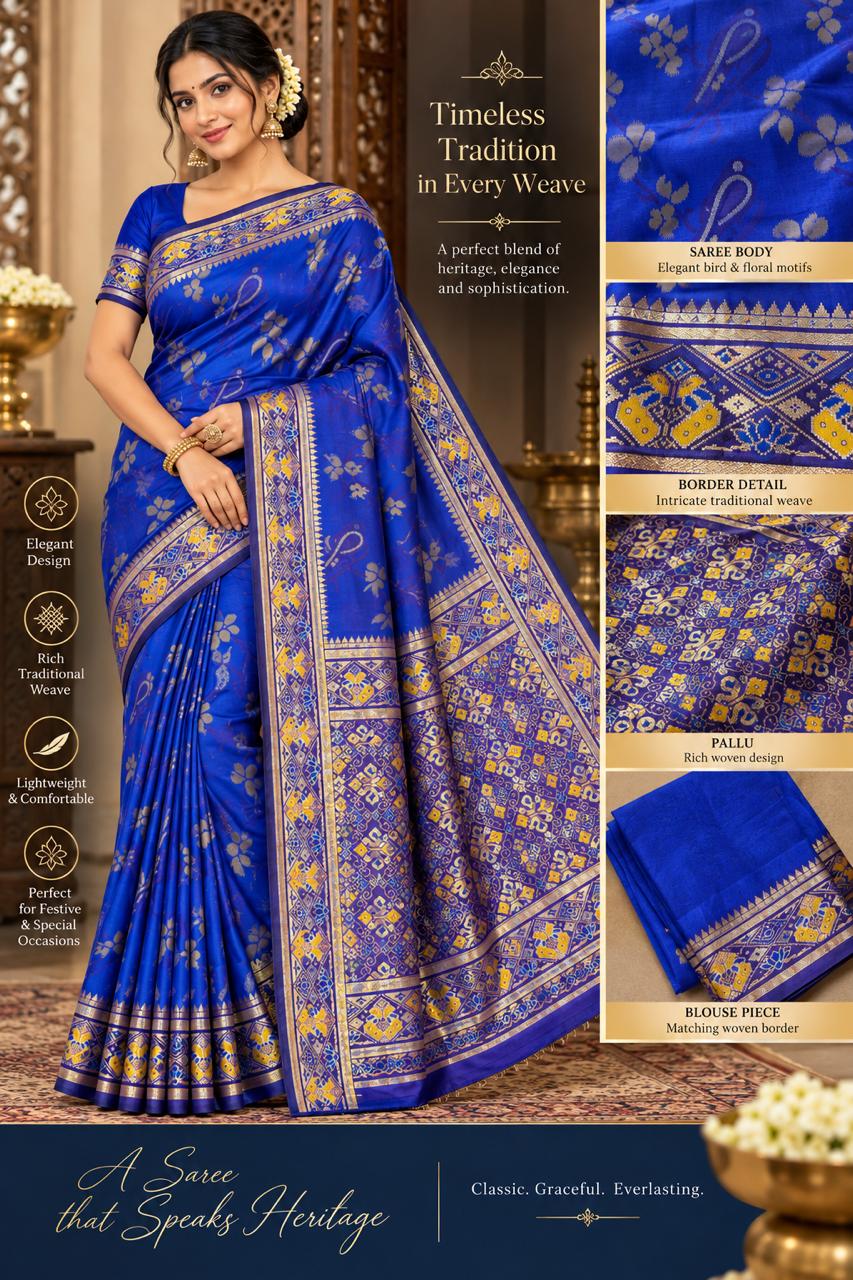 Pure Ikkat Silk Saree – Handwoven Elegance