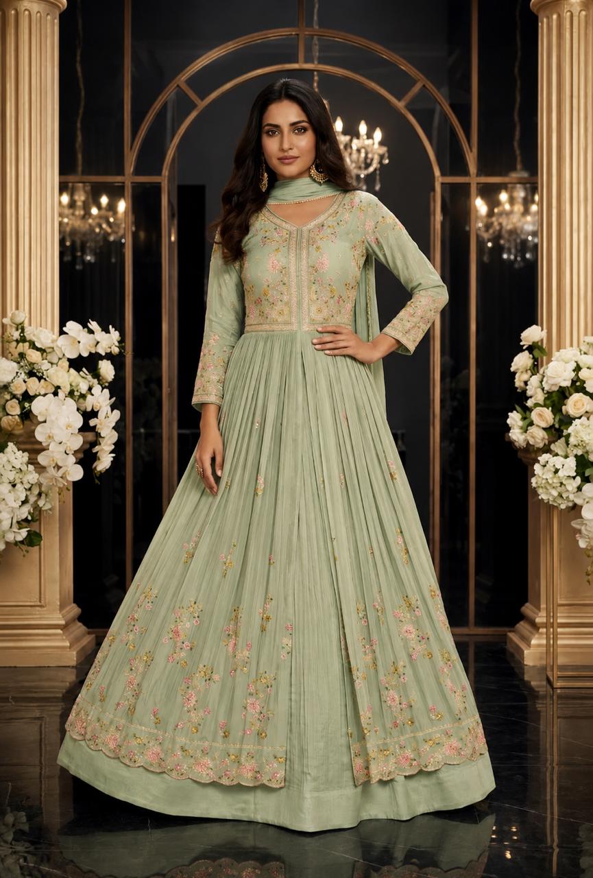 Mastani Chinon Embroidered Kurti With Ghagra & Dupatta