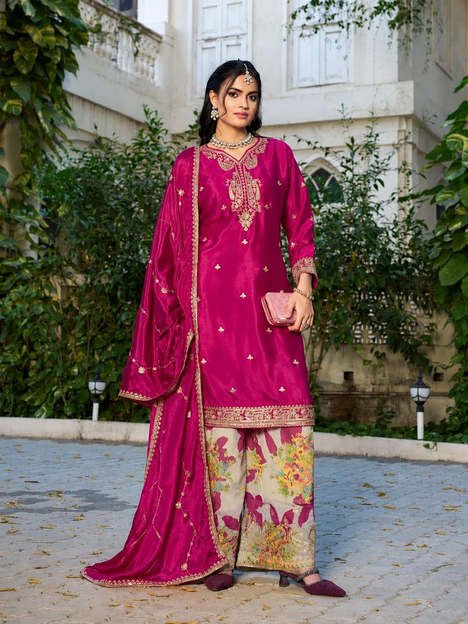 Blooming Chinon Sequence Embroidered Salwar Suits