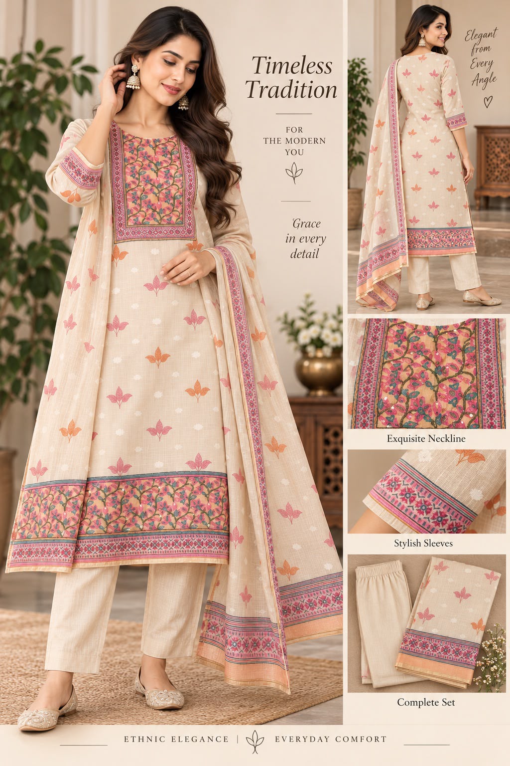 Pure Cotton Embroidered Salwar Suit Set with Dupatta