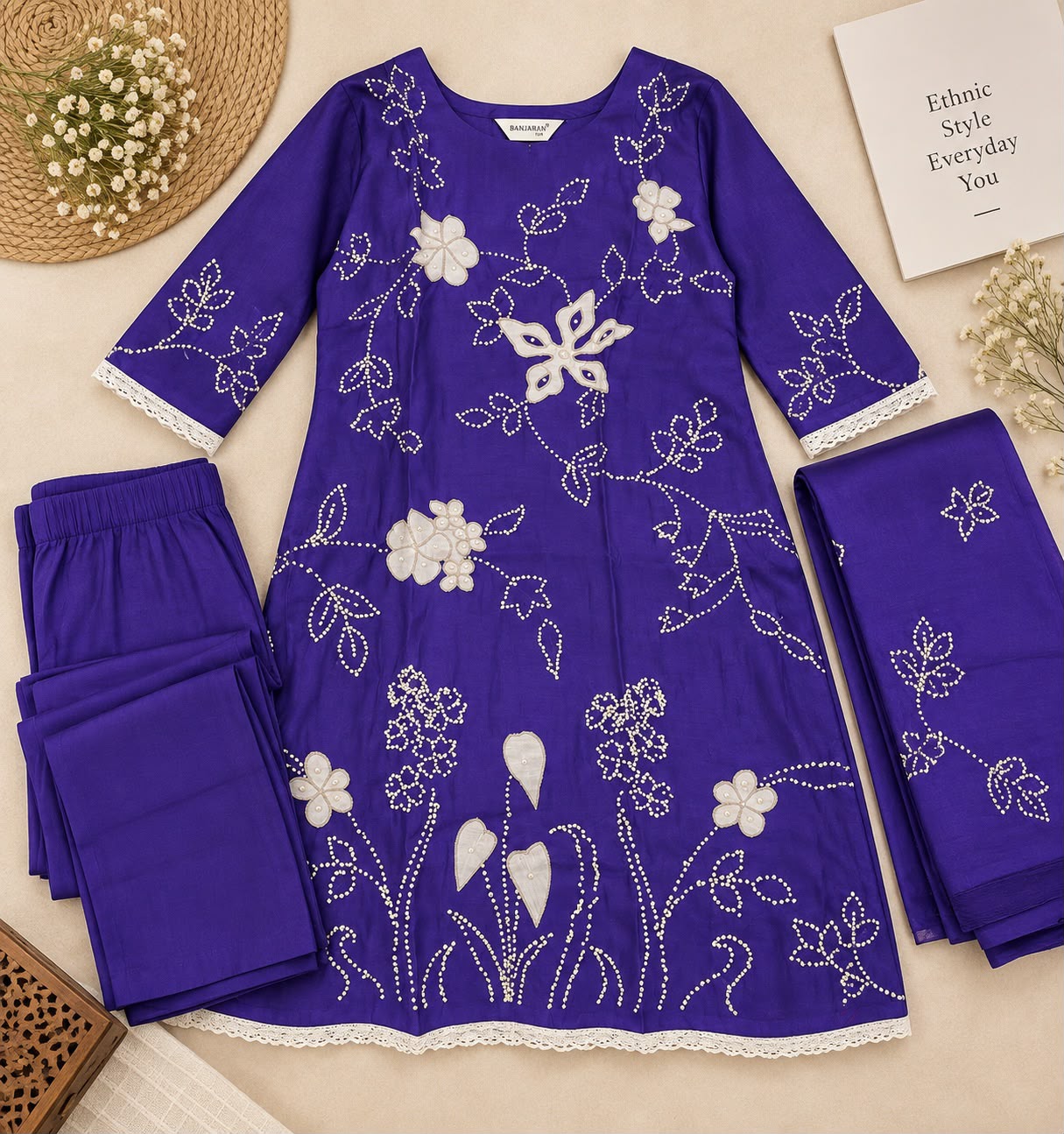 Designer Anarkali Set with All Over Applique & Beads Work