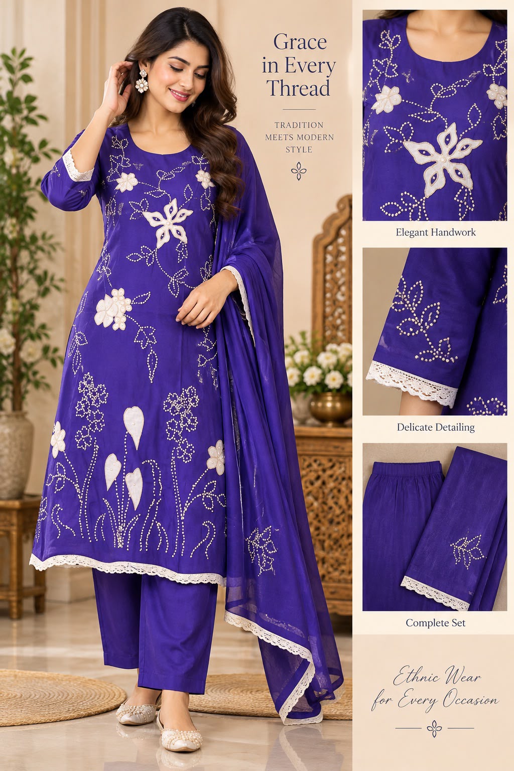 Designer Anarkali Set with All Over Applique & Beads Work