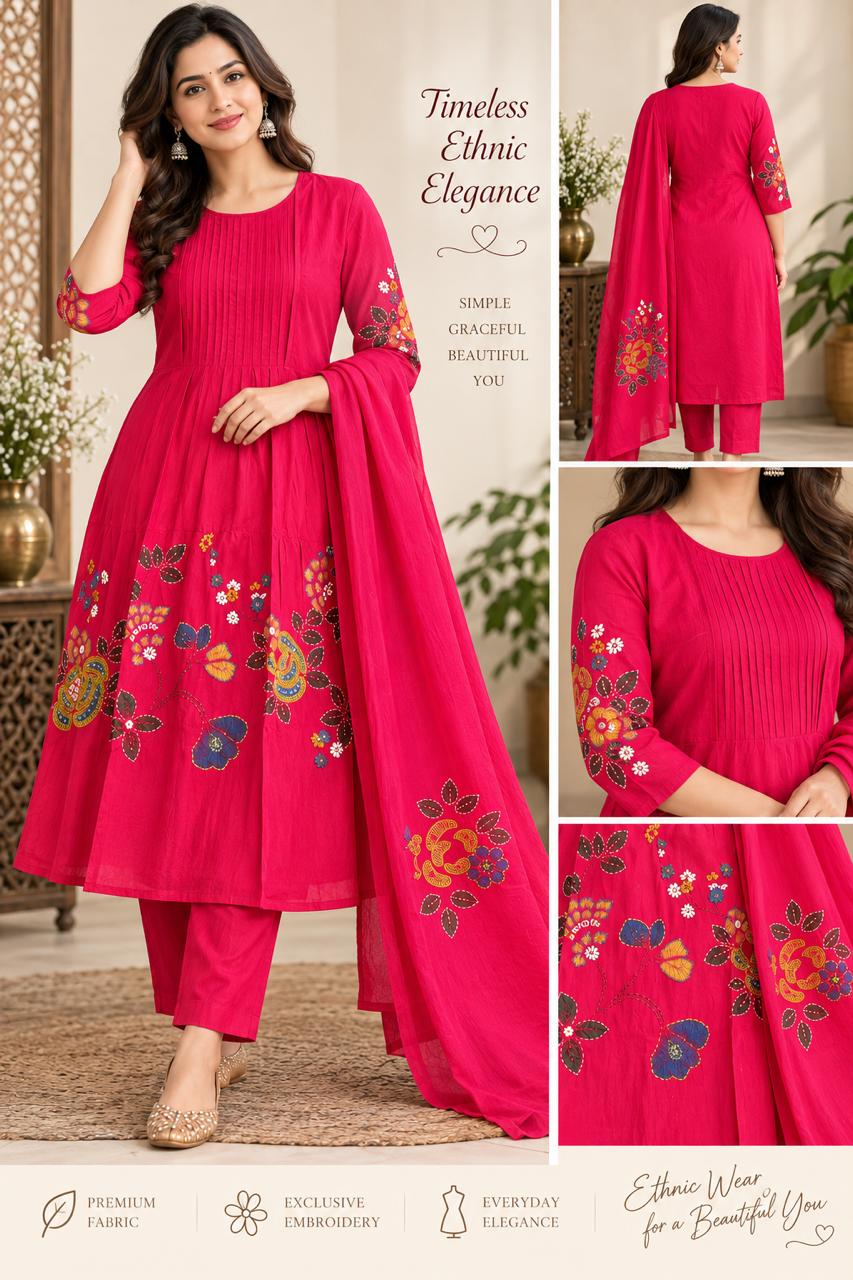 Pink Applique Work Salwar Cord Set