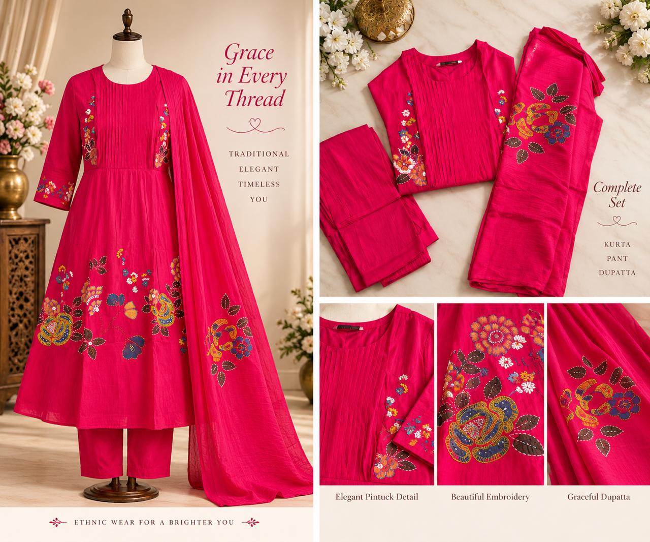 Pink Applique Work Salwar Cord Set