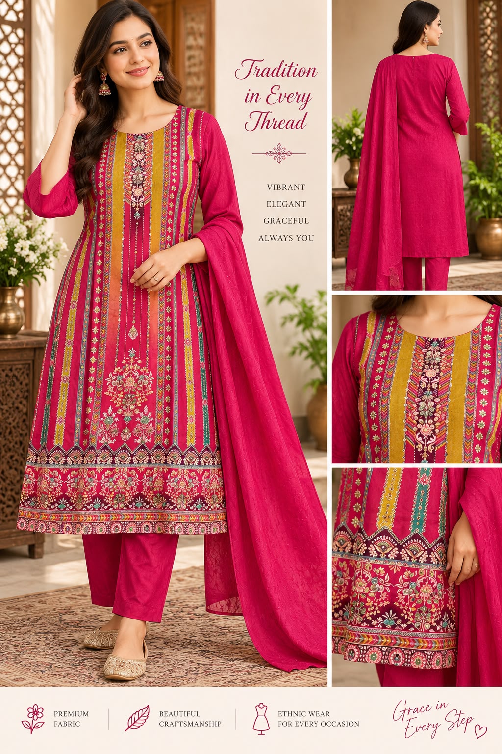 Pink Katdana & Mirror Work Roman Silk Cord Set