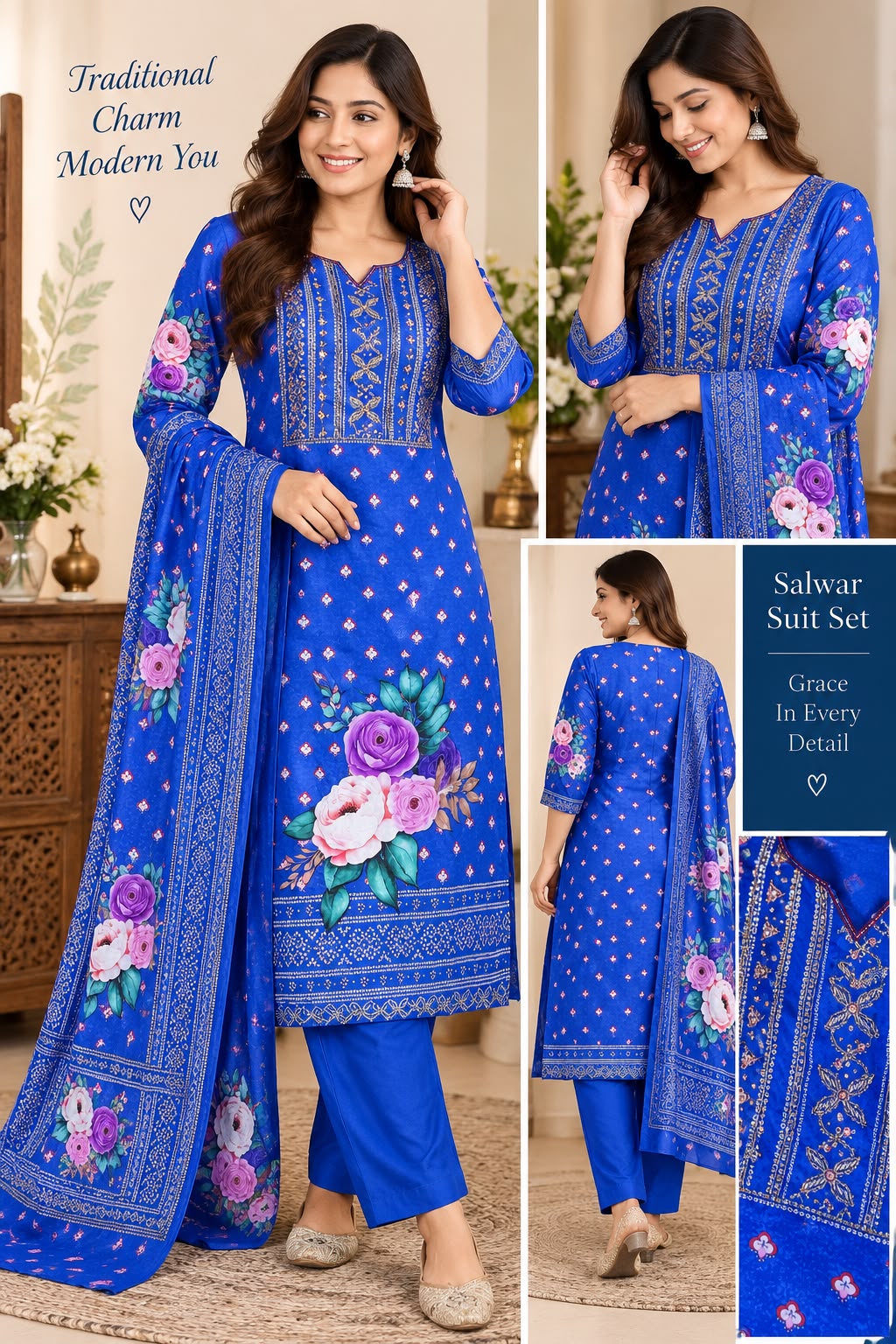 Soft Silk Embroidered & Katdana Work Printed Salwar Suit