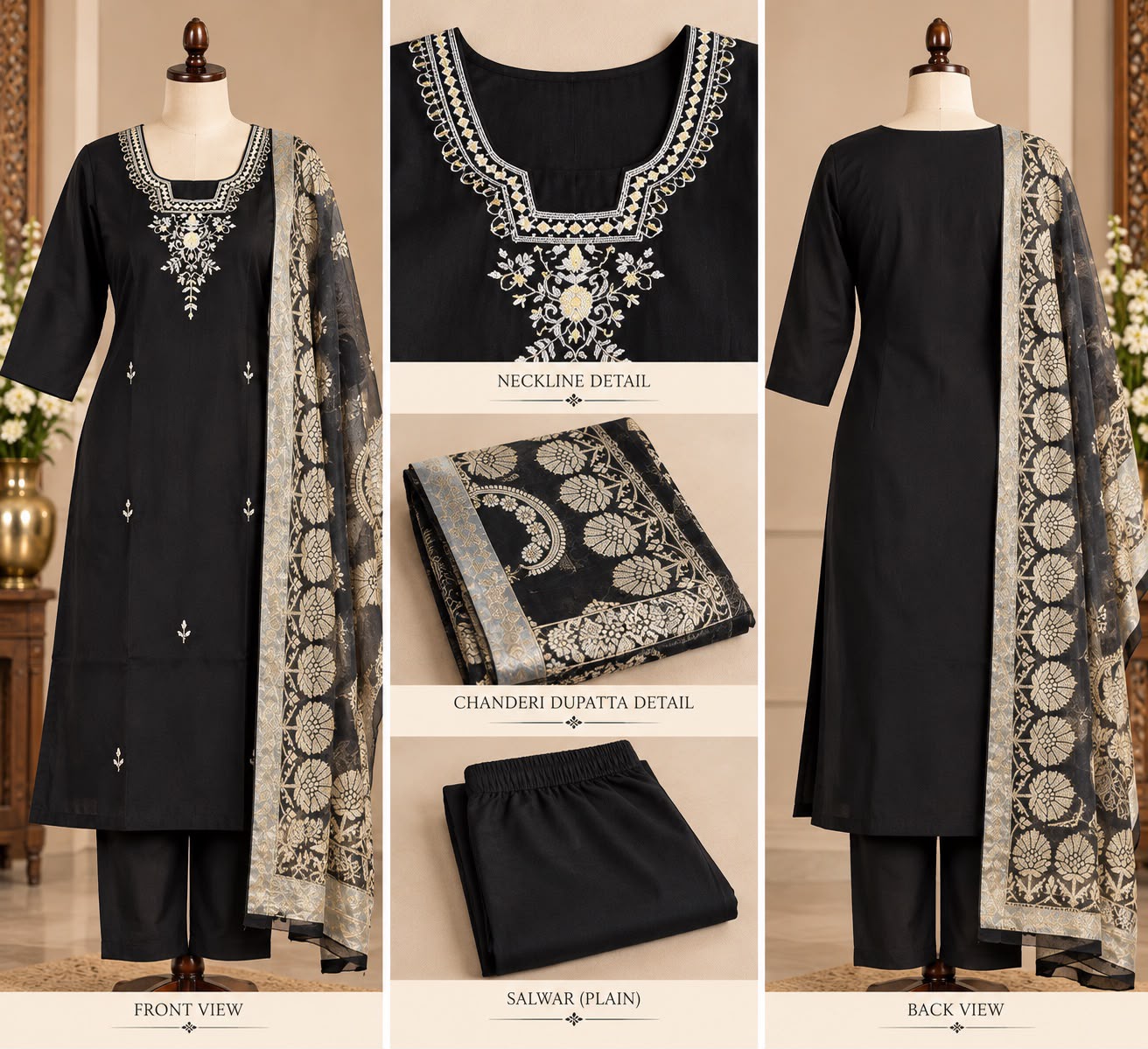 Embroidered Crepe Silk Salwar Suit with Chanderi Dupatta