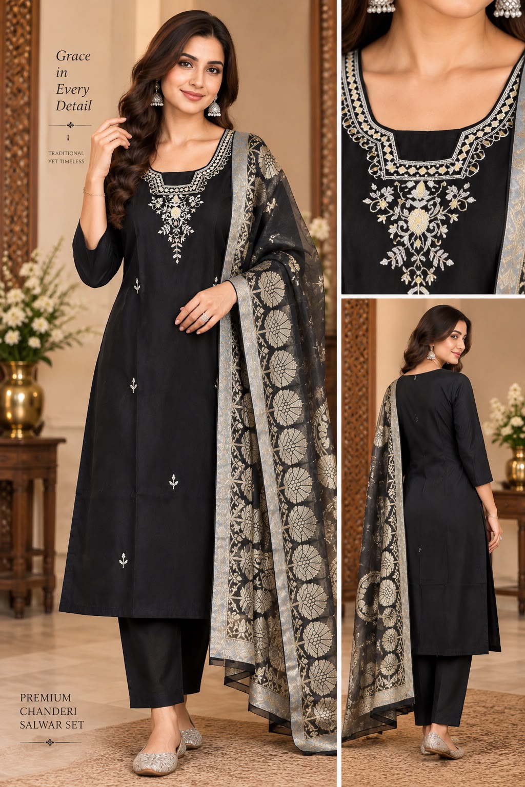 Embroidered Crepe Silk Salwar Suit with Chanderi Dupatta