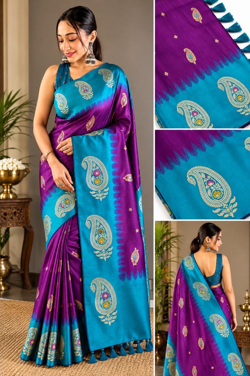 Wine Mango Butti Soft Silk Saree with Rich Pallu