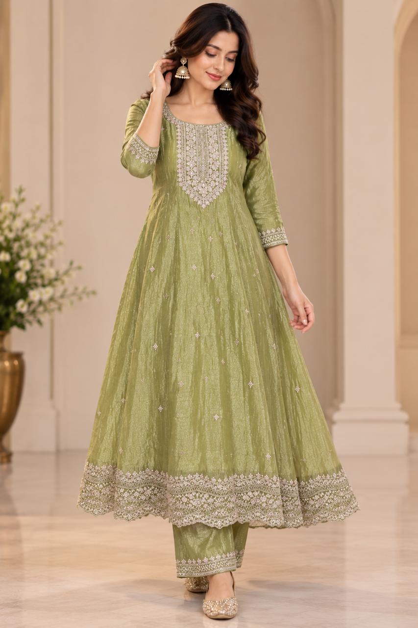 Salsa Crushed Silk Anarkali Salwar Suit Set