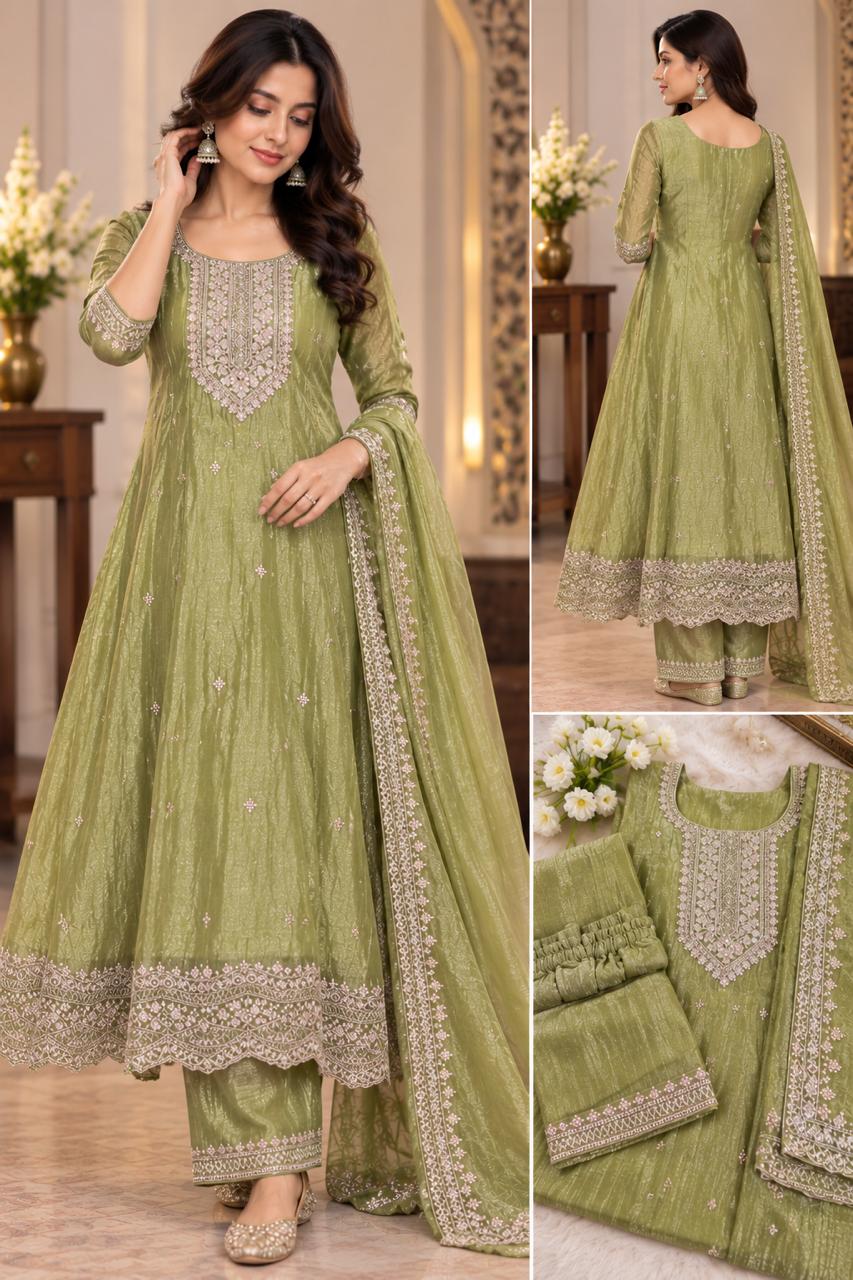 Salsa Crushed Silk Anarkali Salwar Suit Set