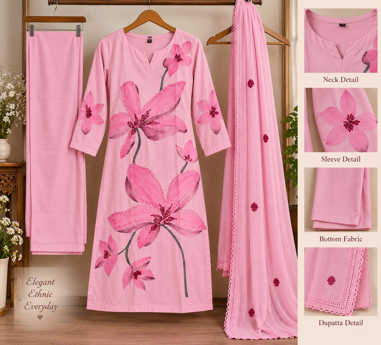 Thread Embroidery Roman Silk Salwar Suit Set