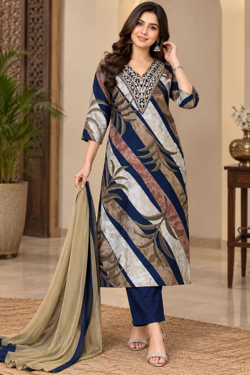 Printed & Embroidered Vatican Silk Salwar Suit Set