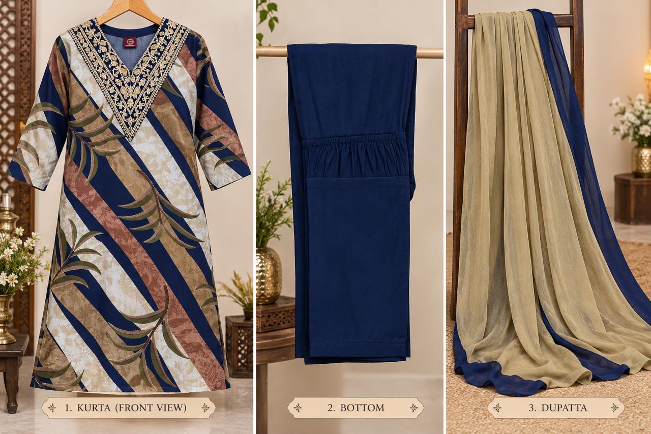 Printed & Embroidered Vatican Silk Salwar Suit Set