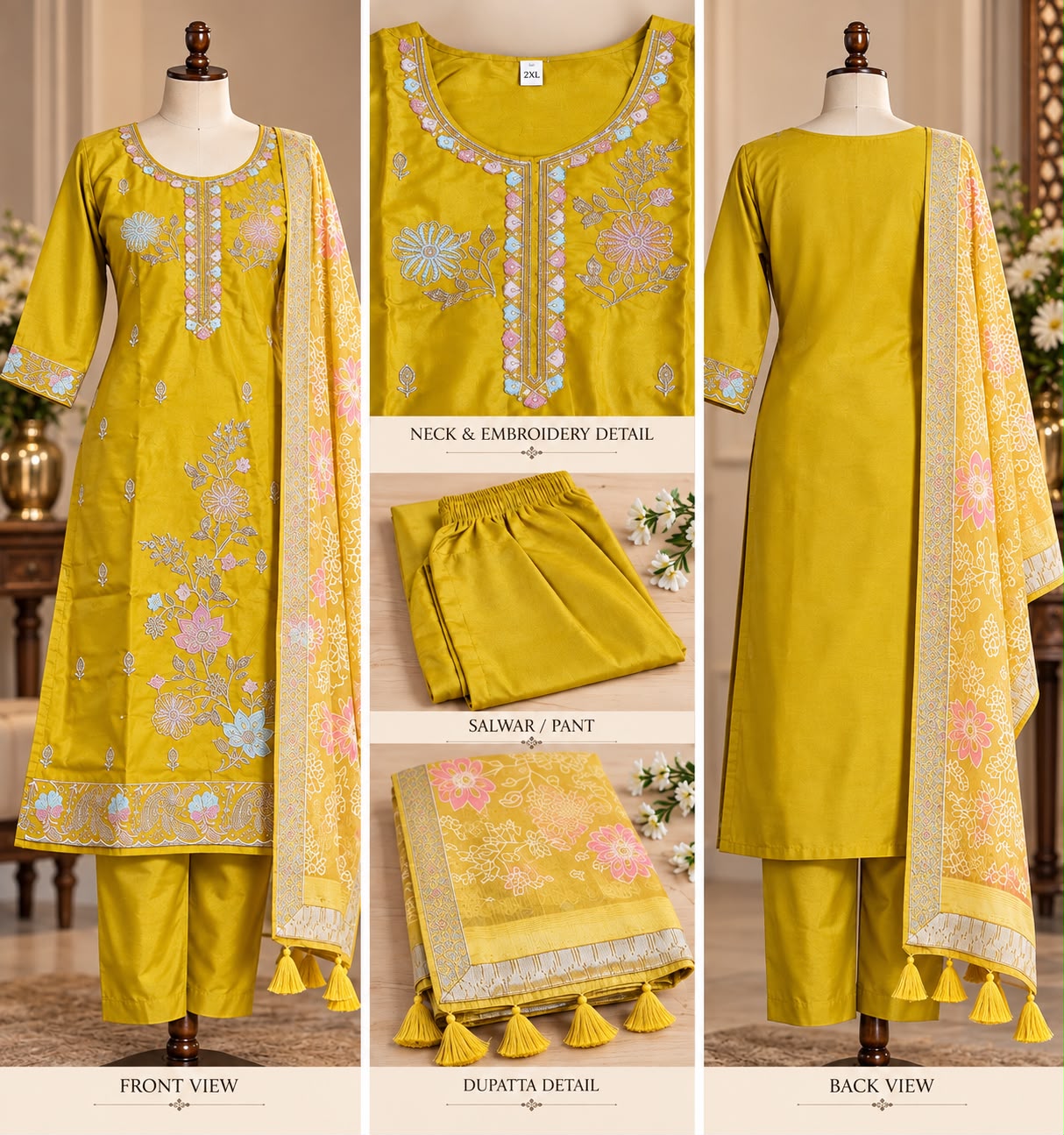 Satin Silk, Embroidery all over, katdani work