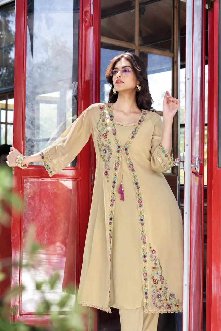 Shimmer Organza Kurti embroidered handwork, With Bottom