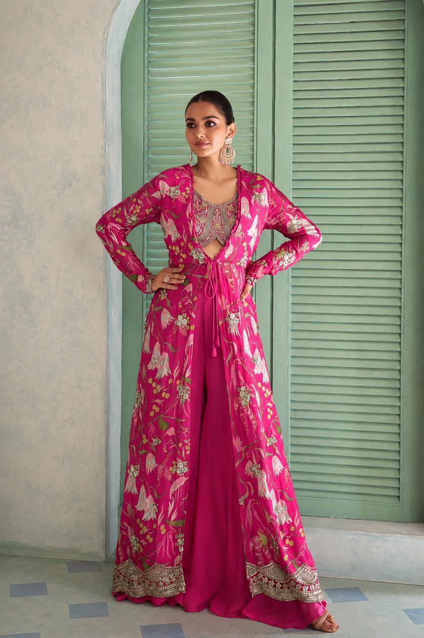 Royal Chinon Digital Print Indo-Western Jacket & Palazzo Set